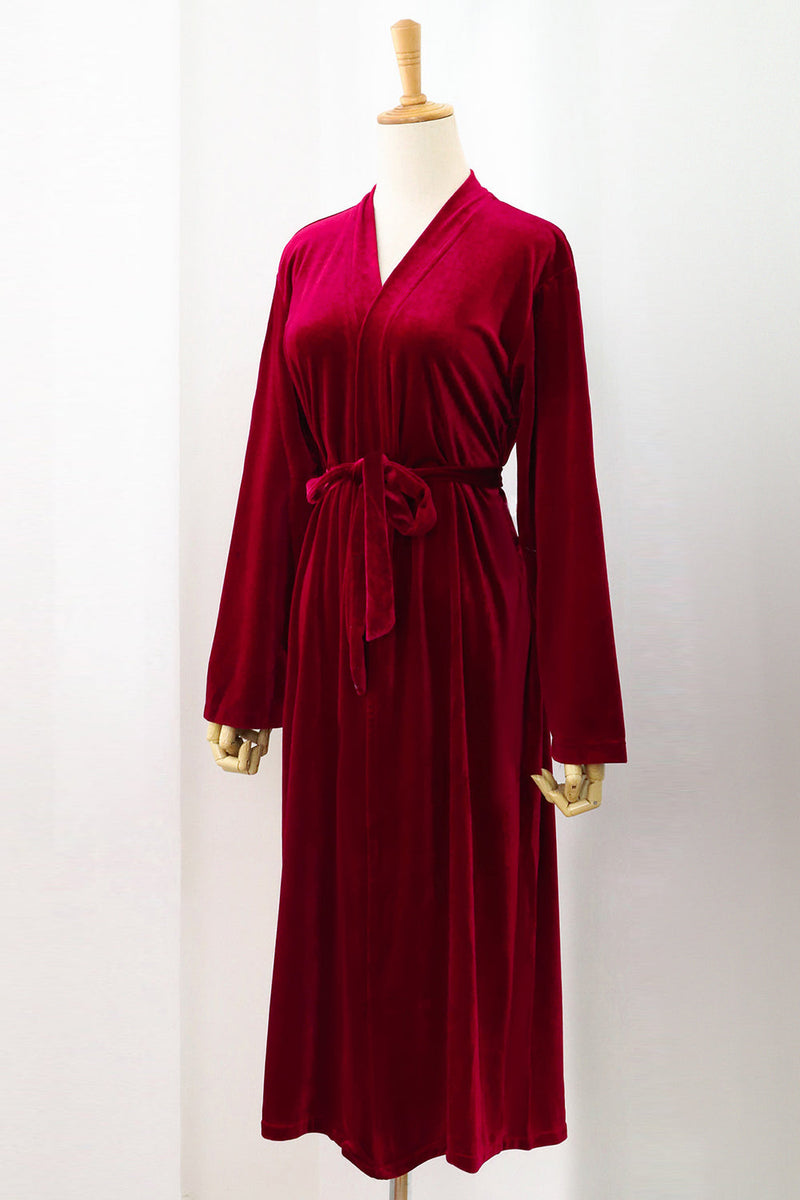 Load image into Gallery viewer, Burgundy Velvet Bride and Bridesmaid Tea Length Robe