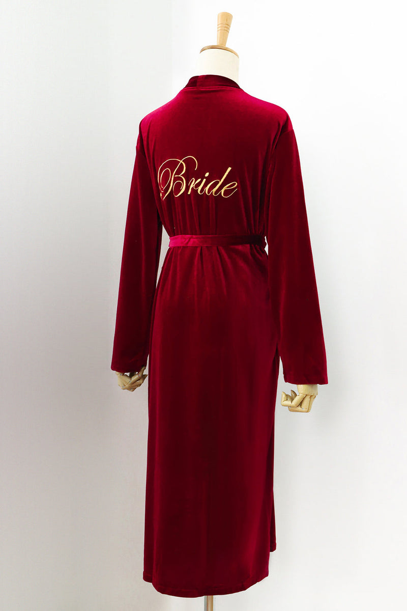 Load image into Gallery viewer, Burgundy Velvet Bride and Bridesmaid Tea Length Robe