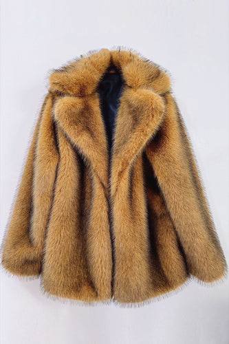 Brown Open Front Shaggy Faux Fur Coat