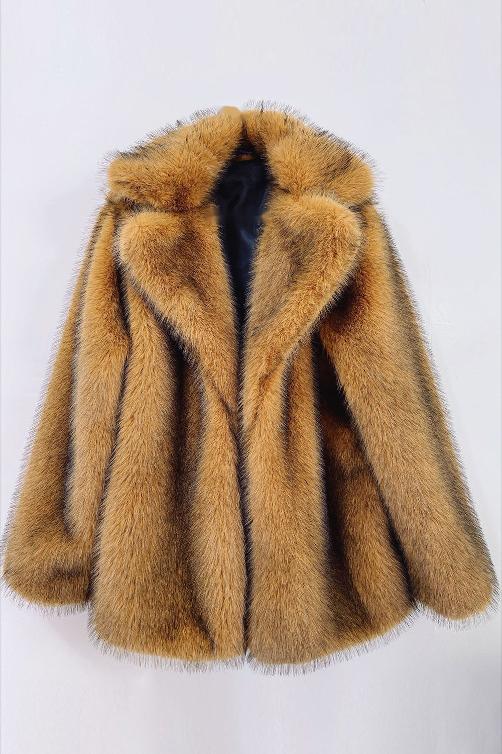 Brown Open Front Shaggy Faux Fur Coat