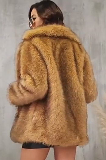 Brown Open Front Shaggy Faux Fur Coat