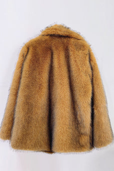 Brown Open Front Shaggy Faux Fur Coat