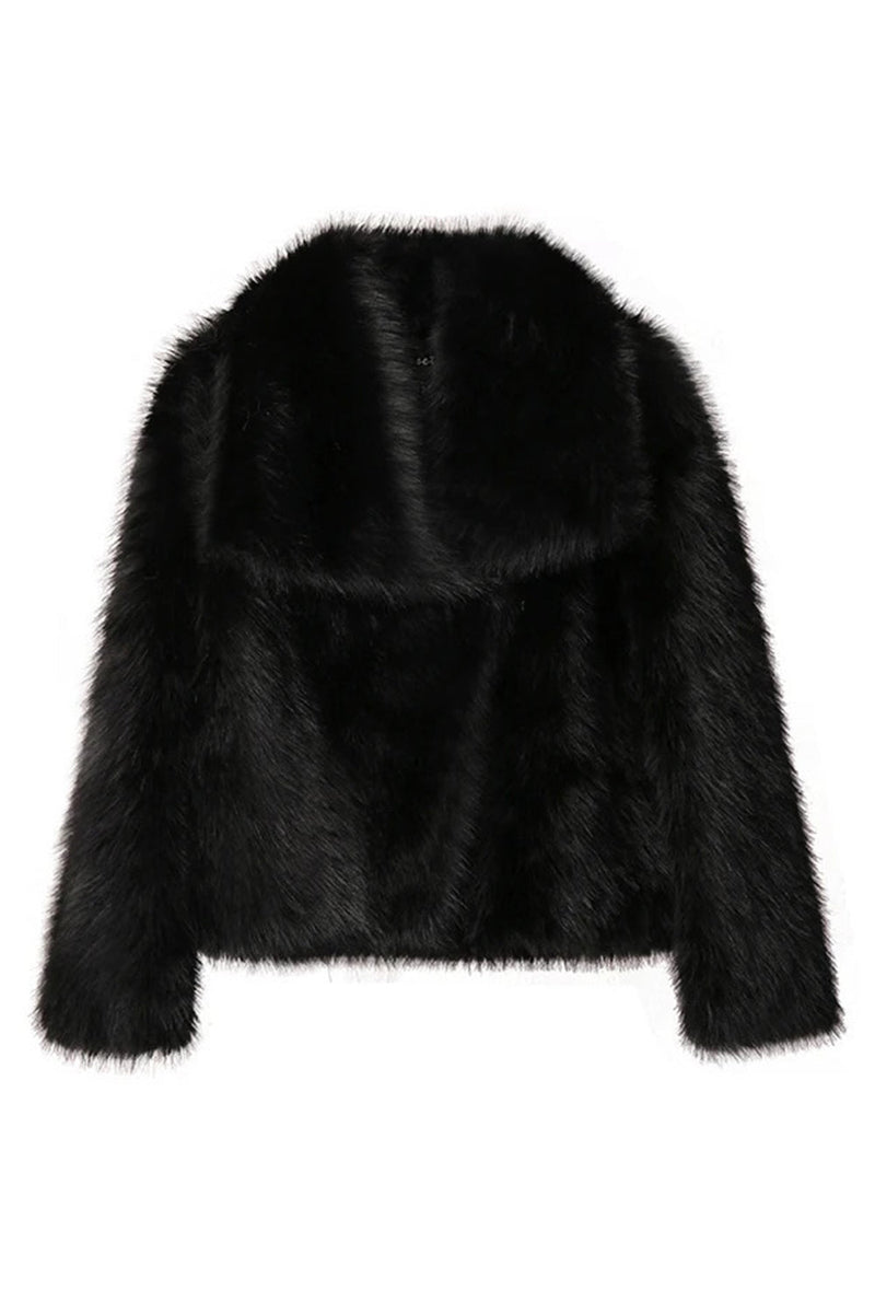 Load image into Gallery viewer, Black Shawl Lapel Short Fitted Faux Fur Coat