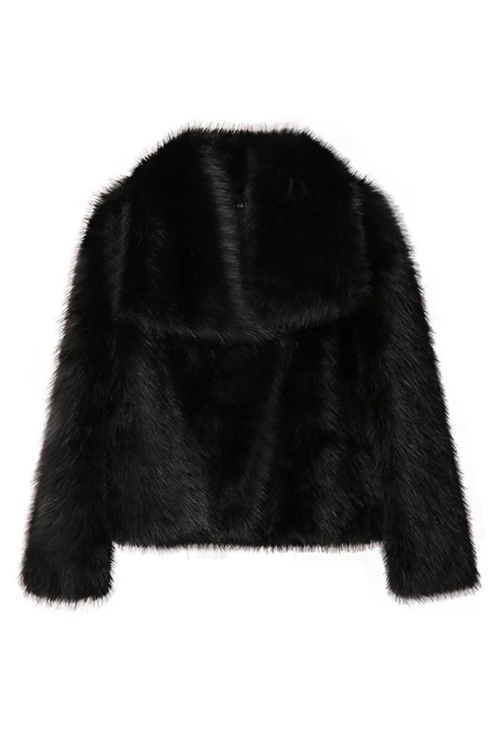 Black Shawl Lapel Short Fitted Faux Fur Coat