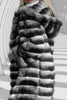 Load image into Gallery viewer, Grey White Notched Lapel Striped Long Shearling Coat