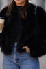 Load image into Gallery viewer, Black V Neck Midi Fitted Faux Fur Coat