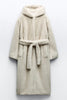 Load image into Gallery viewer, Grey Beige Long Shearling Fur Coat with Belt