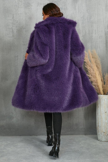 Camel  Notched Lapel Long Faux Fur Long Shaggy Women Coat