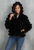 Load image into Gallery viewer, Black Fluffy Faux Fur Cropped Zip Up Coat with Hood