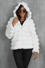 Load image into Gallery viewer, Black Fluffy Faux Fur Cropped Zip Up Coat with Hood