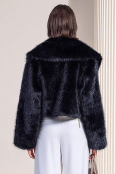 Black Cropped Faux Fur Open Front Fluffy Short Coat