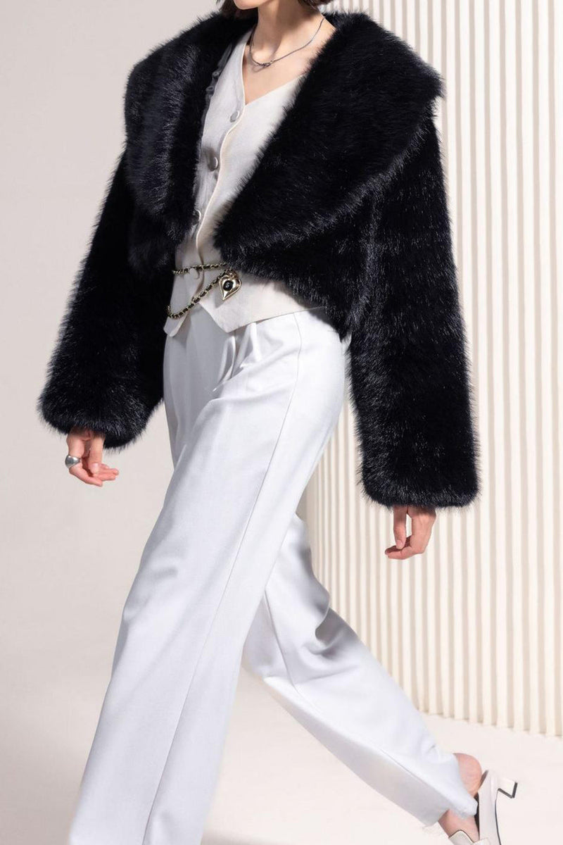 Load image into Gallery viewer, Black Cropped Faux Fur Open Front Fluffy Short Coat