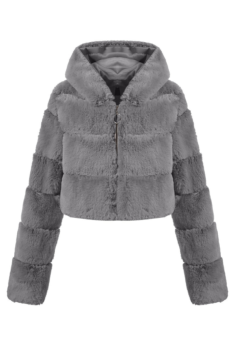 Load image into Gallery viewer, Black Fluffy Faux Fur Zip Up Short Coat