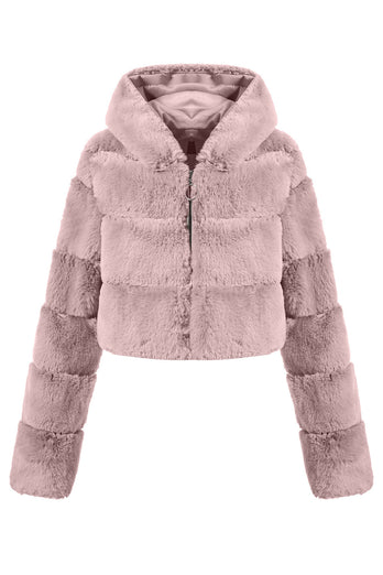 Black Fluffy Faux Fur Zip Up Short Coat