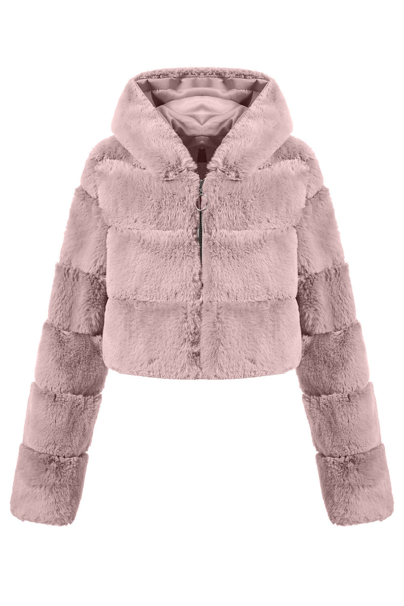 Load image into Gallery viewer, Black Fluffy Faux Fur Zip Up Short Coat