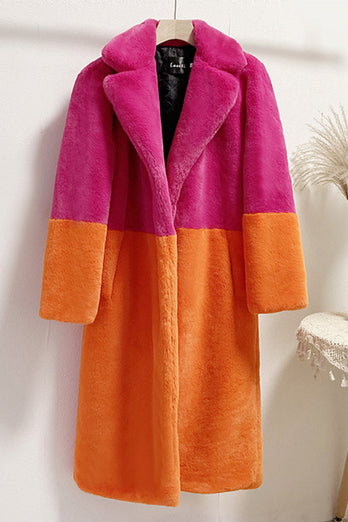 Fuchsia and Orange Fluffy Faux Fur Long Coat