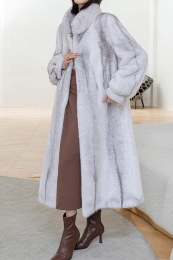 White Fluffy Faux Fur Long Sleeves Long Coat