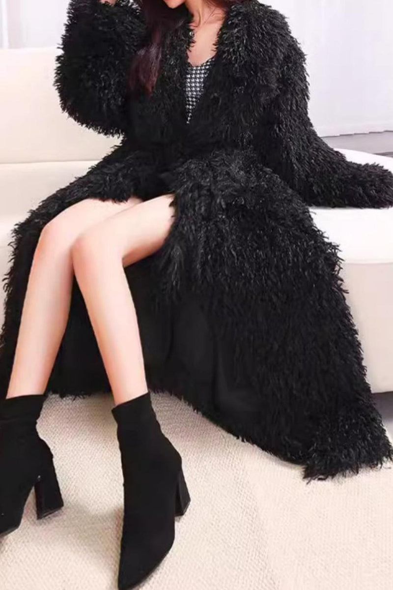 Load image into Gallery viewer, Black Open Front Faux Fur Maxi Women&#39;s Coat