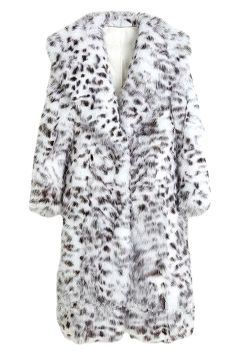 Load image into Gallery viewer, Black White Leopard Pattern Long Women&#39;s Coat