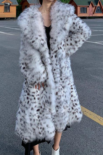 Black White Leopard Pattern Long Women's Coat