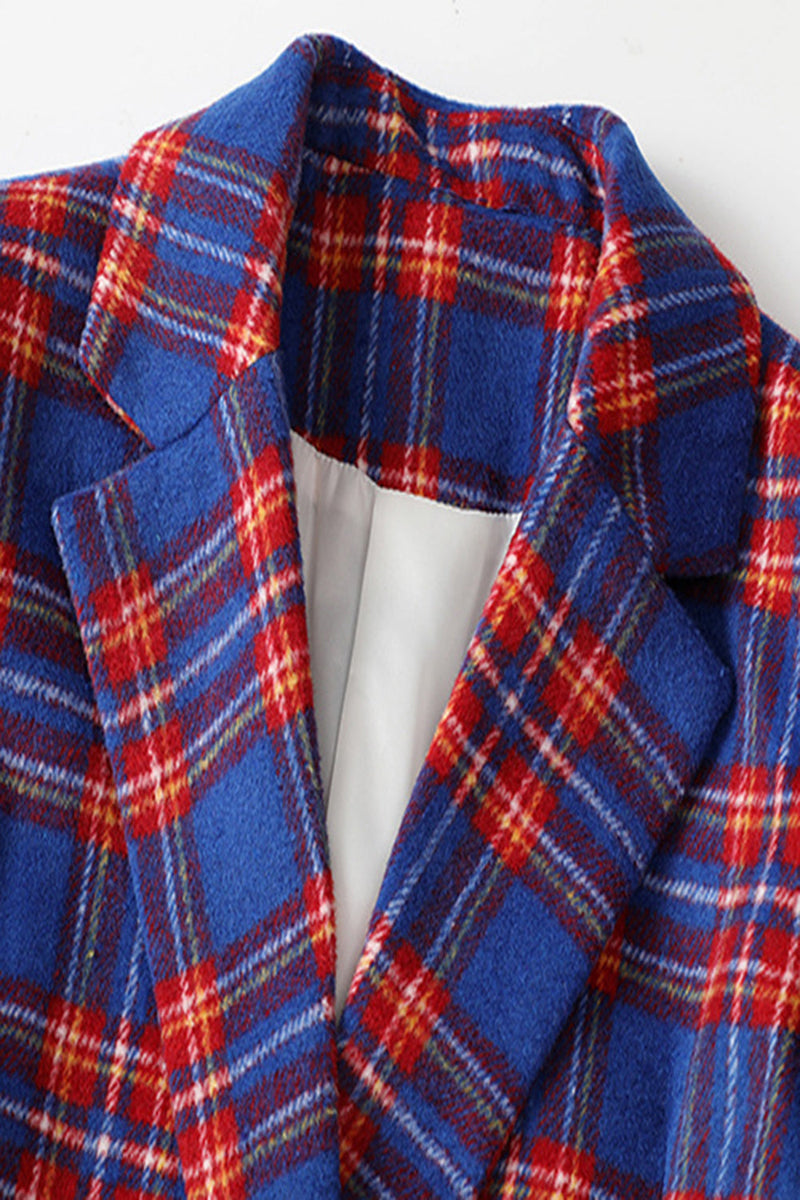 Load image into Gallery viewer, Red Blue Plaid Double Breasted Women Blazer