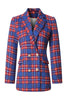 Load image into Gallery viewer, Red Blue Plaid Double Breasted Women Blazer