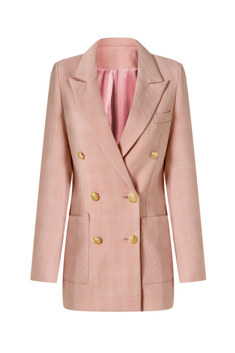 Load image into Gallery viewer, Pink Notched Lapel Double Breasted Women&#39;s Blazer