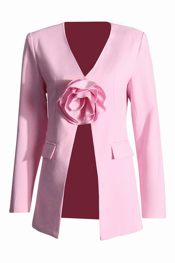 Elegant Pink 3D Flower Women's Blazer