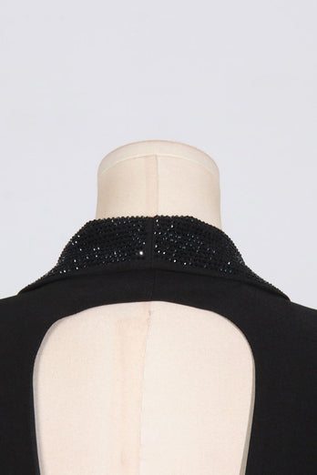 Sparkly Black Shawl Lapel Backless Beading Women's Blazer