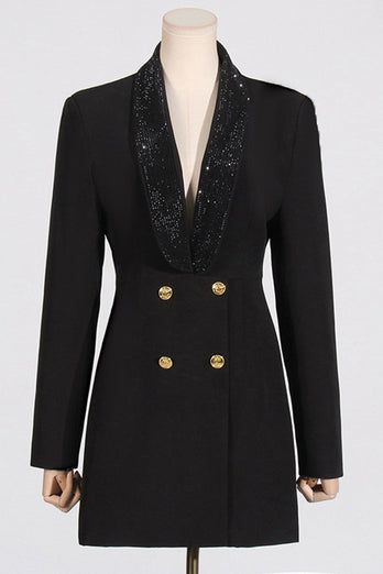 Sparkly Black Shawl Lapel Backless Beading Women's Blazer