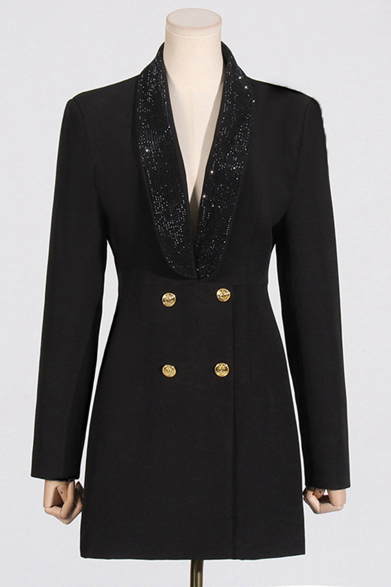 Load image into Gallery viewer, Sparkly Black Shawl Lapel Backless Beading Women&#39;s Blazer