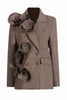 Load image into Gallery viewer, Coffee Herringbone Notched Lapel Women Blazer with 3D Flower