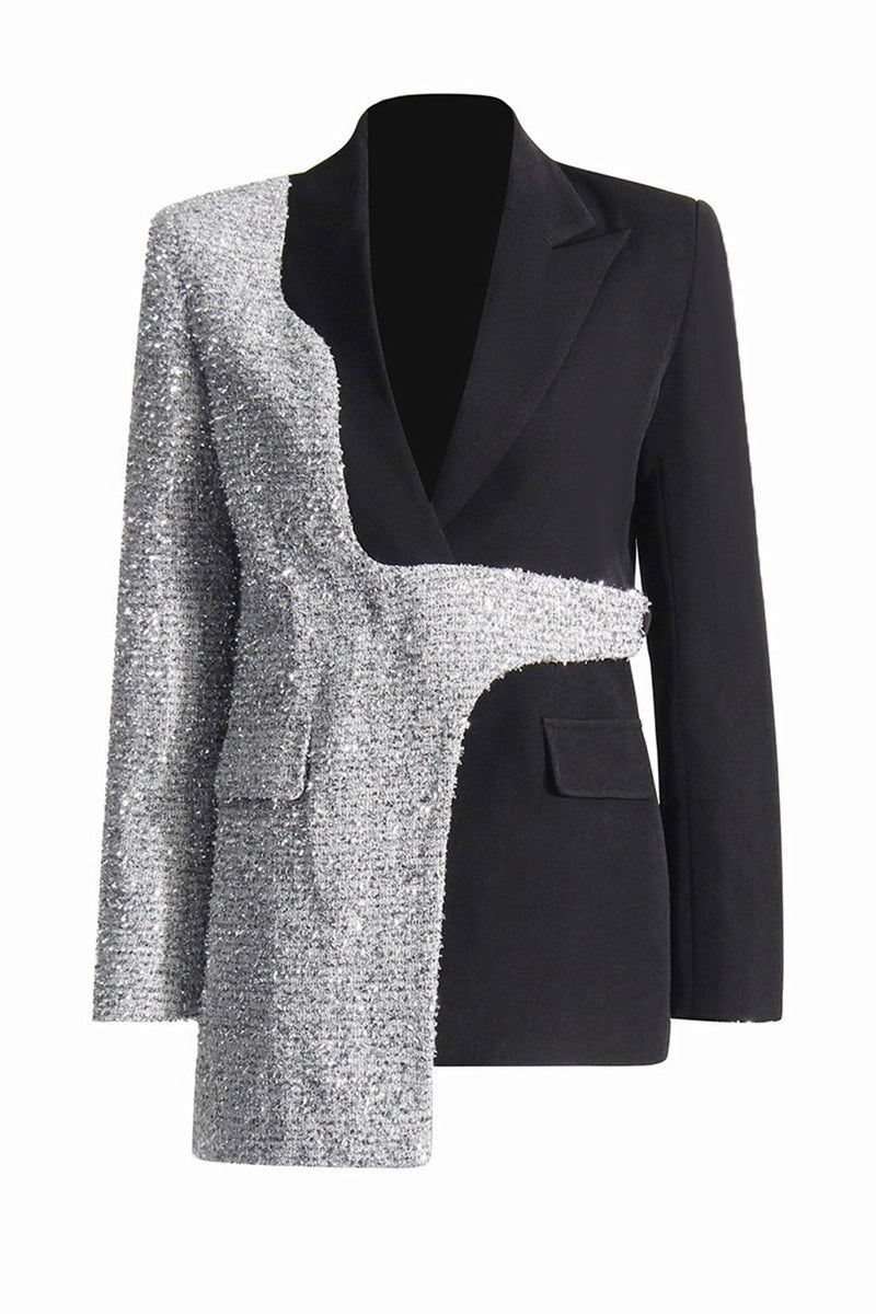 Load image into Gallery viewer, Silver Black Peak Lapel Slim Fit Women Blazer