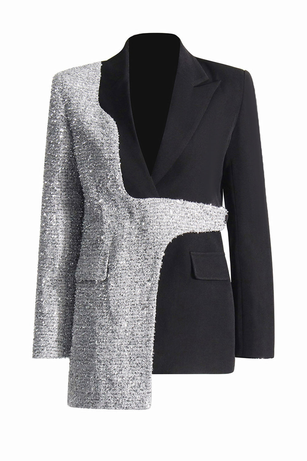 Silver Black Peak Lapel Slim Fit Women Blazer