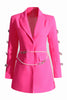 Load image into Gallery viewer, Fuchsia Peak Lapel Women Blazer with Pearl Belt