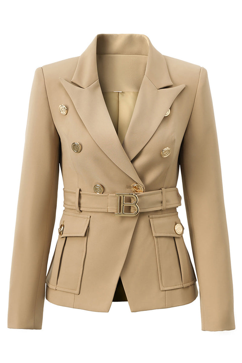 Load image into Gallery viewer, Light Brown Peak Lapel Slim Fit Women Blazer with Belt