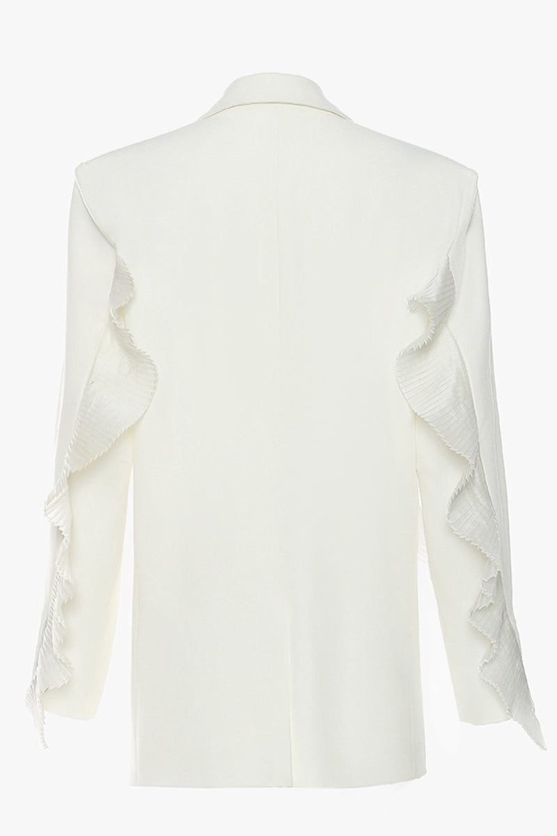 Load image into Gallery viewer, White Notched Lapel Women Blazer With Ruffles