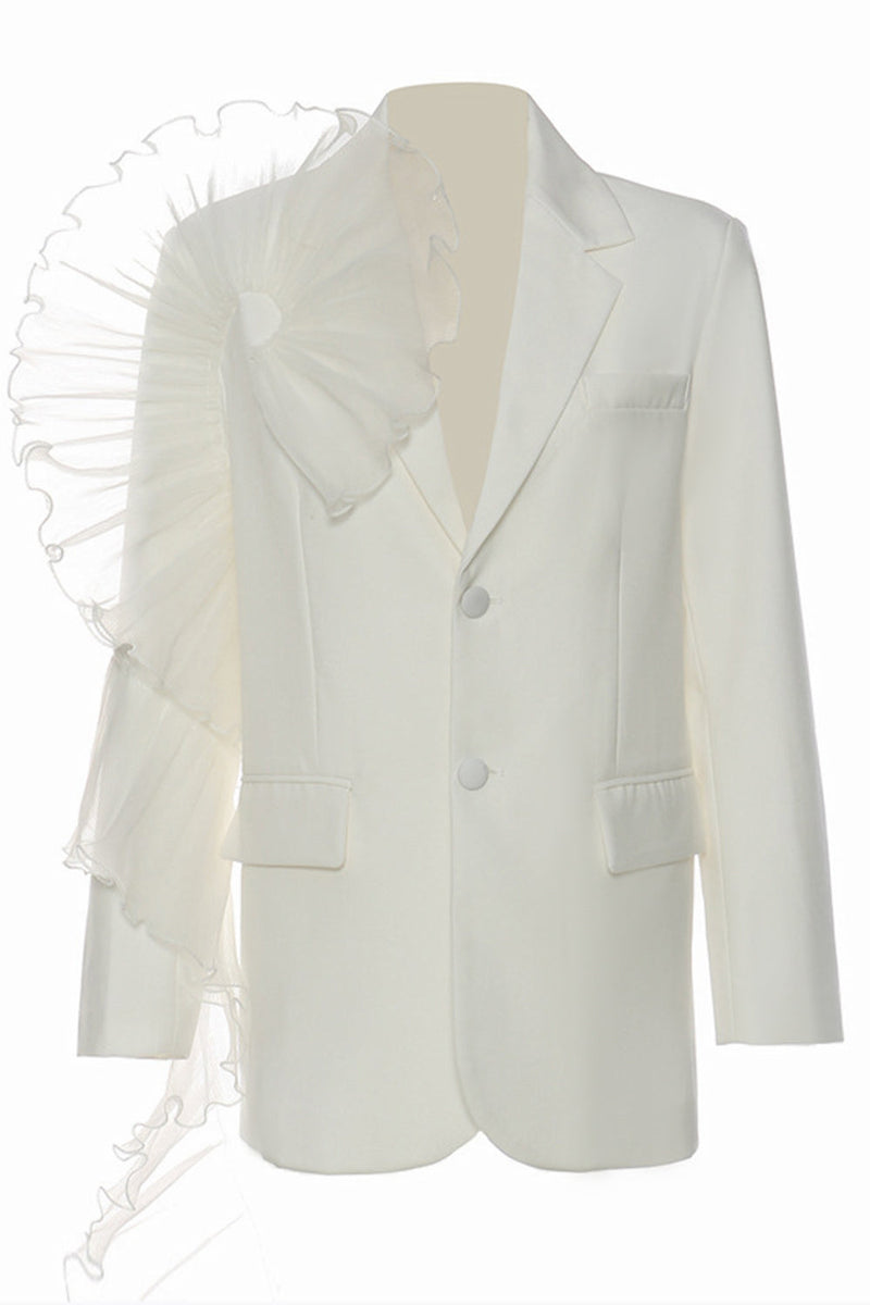 Load image into Gallery viewer, White Notched Lapel Women Blazer with Ruffles