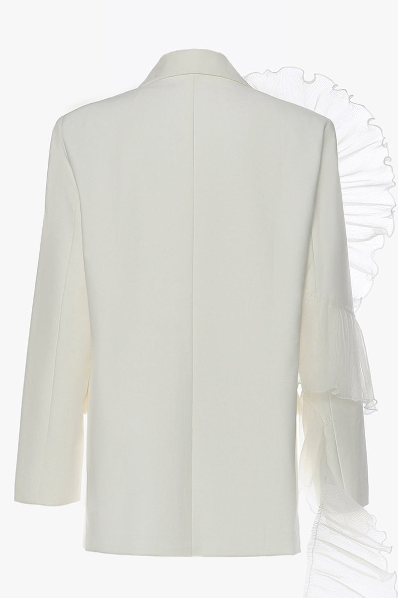 Load image into Gallery viewer, White Notched Lapel Women Blazer with Ruffles