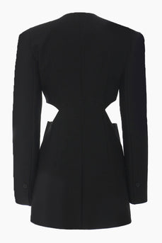 Black Slim Fit Cut-out Women Collarless Blazer