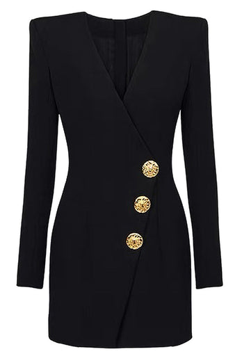 Black V-neck Slim Fit Long Women Blazer