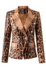 Load image into Gallery viewer, Leopard Print Peak Lapel Long Sleeves Women Blazer