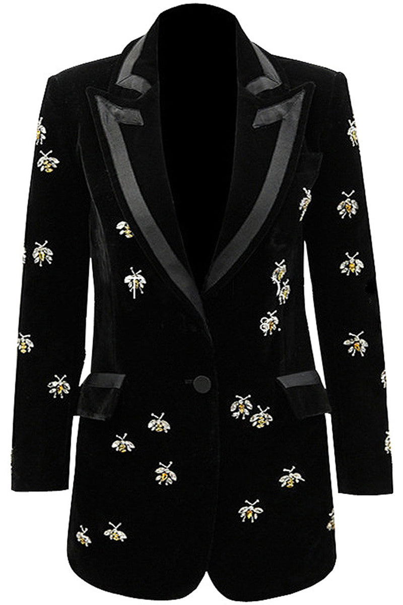 Load image into Gallery viewer, Peak Lapel Black Long Sleeves One Button Women Blazer