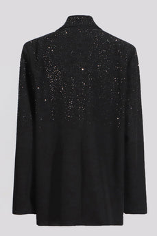 Sparkly Black Notched Lapel Women Blazer with Beading