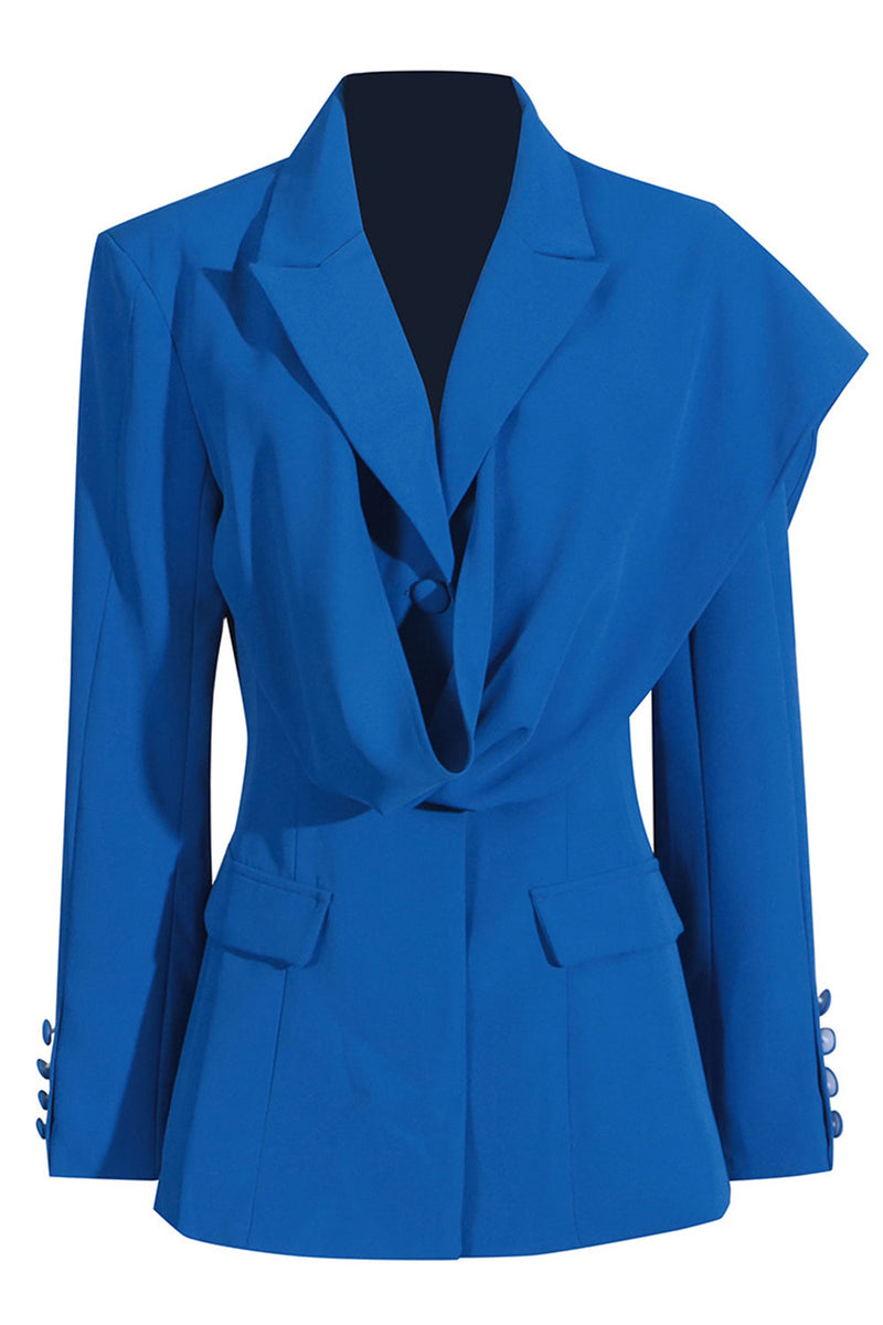 Load image into Gallery viewer, Royal Blue Asymmetrical Notched Lapel Women Blazer