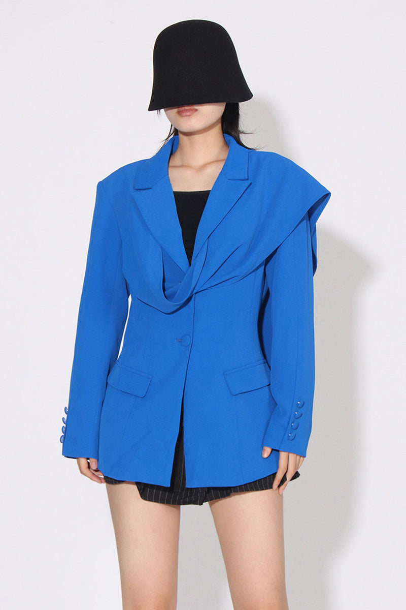 Load image into Gallery viewer, Royal Blue Asymmetrical Notched Lapel Women Blazer