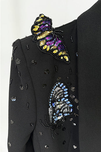 Black Shawl Lapel 2 Pieces Women Suits with Butterflies