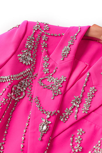 Sparkly Fuchsia Shawl Lapel Women Blazer