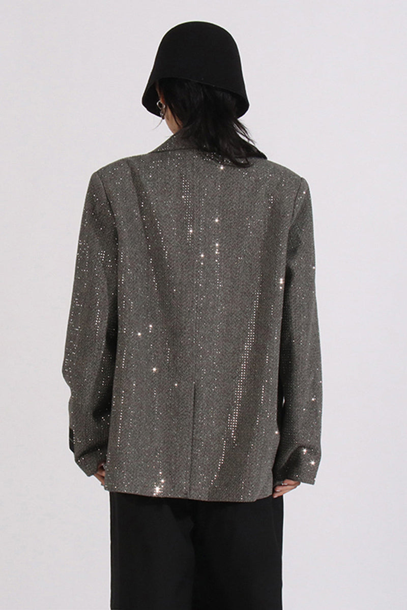 Load image into Gallery viewer, Sparkly Grey Notched Lapel Sequined Women Blazer