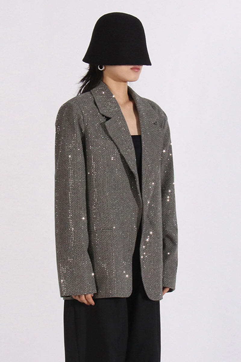 Load image into Gallery viewer, Sparkly Grey Notched Lapel Sequined Women Blazer